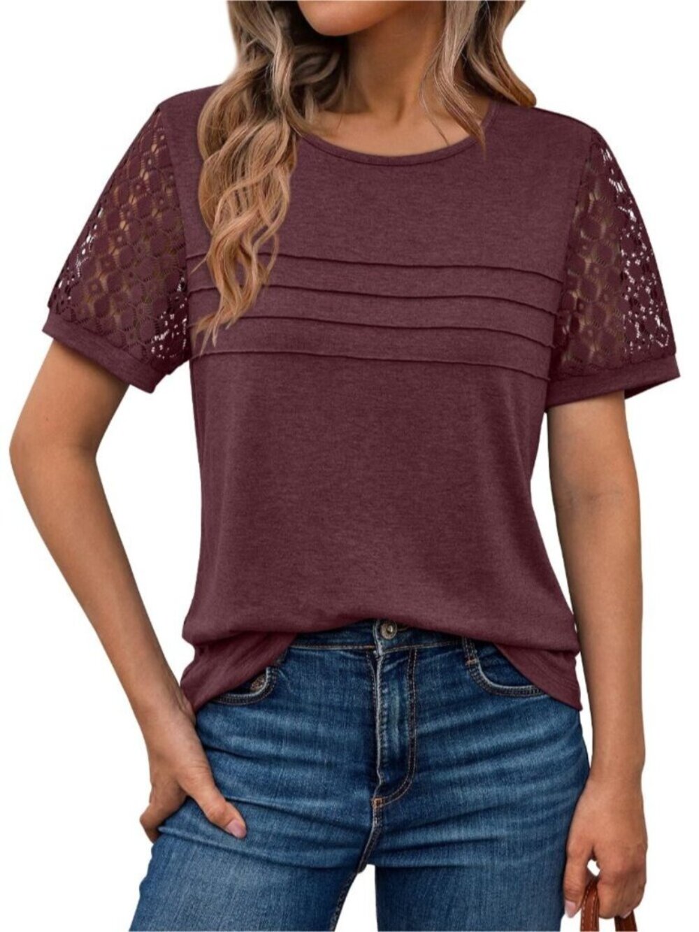 Lace Short Sleeve Dressy Top
